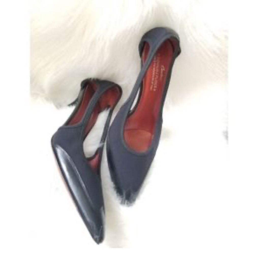 Donald J. Pliner Navy and Red Pointed Toe Slingback Pumps